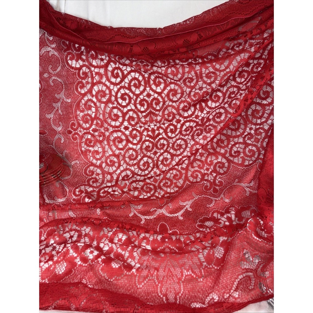 Vintage 70s Red Lace Tablecloth 70"W x 116"L Scalloped Edges With Minor Flaws